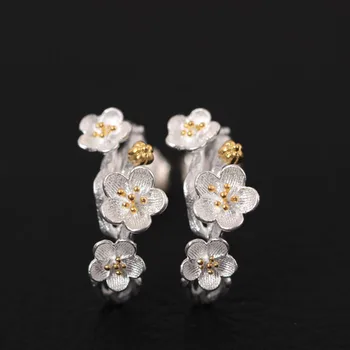 

Acecare 925 silver retro literary plum earrings female models Chinese style beautiful flowers ancient style temperament earrings