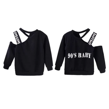 

New Baby Blouse Girl Autumn Baby Girl Long Sleeve Letter Pattern Off-shoulder Design Tops T-Shirts Kids Tops Casual Blouse