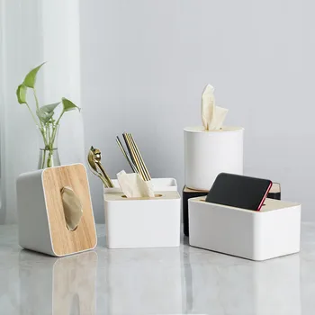 

Japanese-style Household Tray Solid Wood Cover Tissue Storage Box Square Restaurant Restaurant Napkin Box Living Room Storage