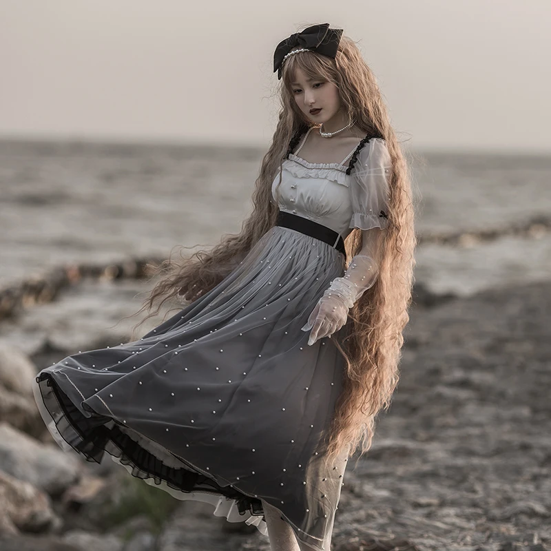 

Женское Сетчатое платье Лолита, винтажное элегантное платье в викторианском стиле, милое готическое платье для косплея для девушек, с градиентным переходом цветов, для весны и лета