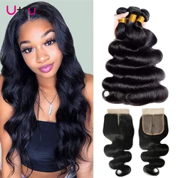 Body Wave Remy Human Hair Brizillian Bundle Deal With Closure 3 Bundles Tissages Bresiliens Humains Avec Closure