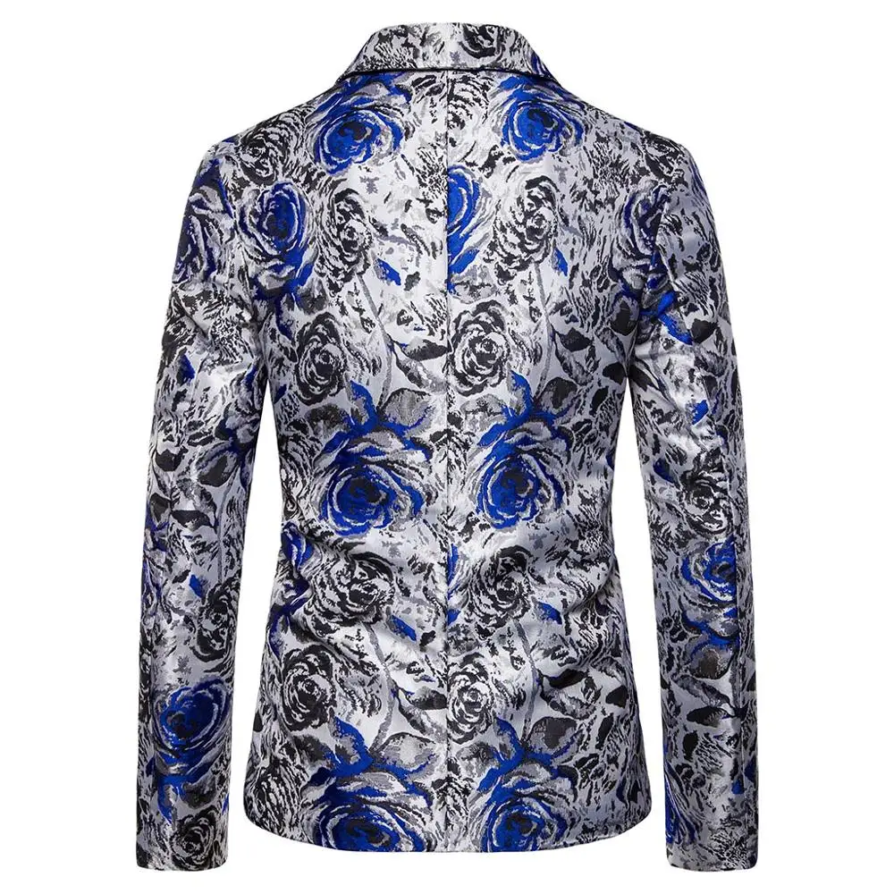 2019 High Quality Jacquard Rose Floral Pattern Casual Blazer Hombre Fashion Men Terno Masculino Slim Fit Suit Jacket Homme