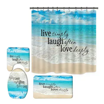 

Bathroom Floor Mat 3D Digital Printing Shower Curtain Holiday Beach British Home Decoration Toilet Mats Sets