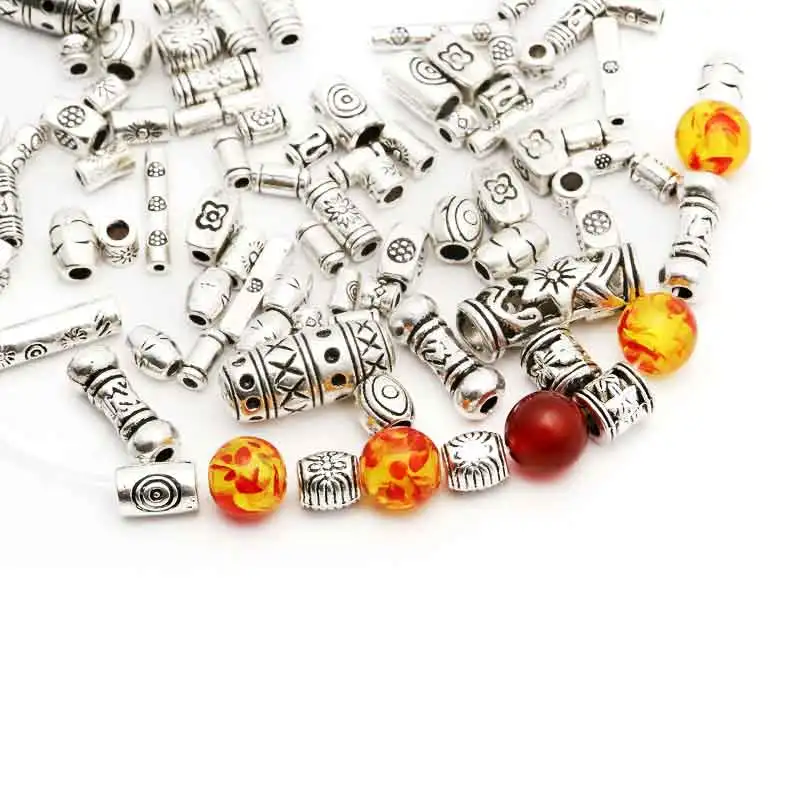

100pcs/lot Tibetan Silver Plated Loose Spacer Beads Metal Beads Charms For Needwork For Bracelet Jewelry Making DIY 10 Size