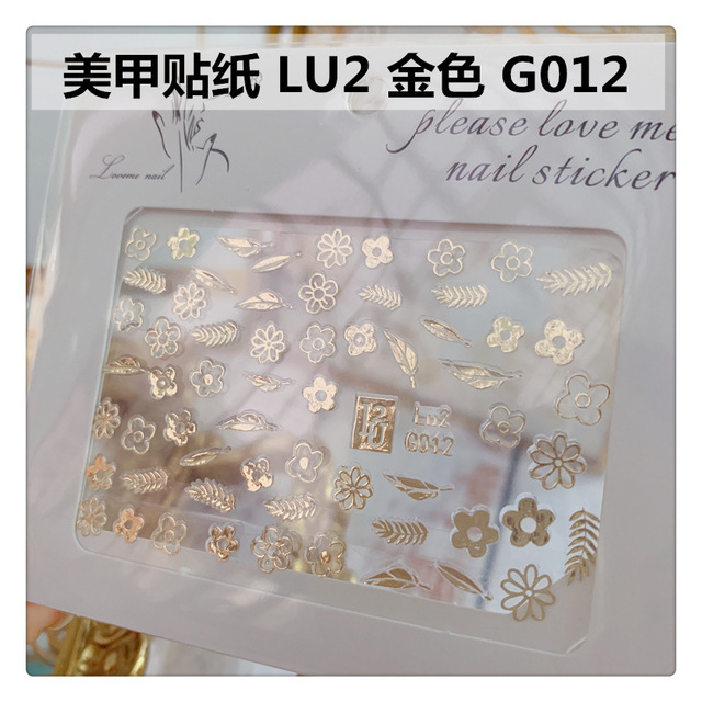 Nail Sticker Decal Patch Bronzing Letter Sticker Light Golden Alphabet Flowers Design for Nail Tattoo LU2 G001-G029
