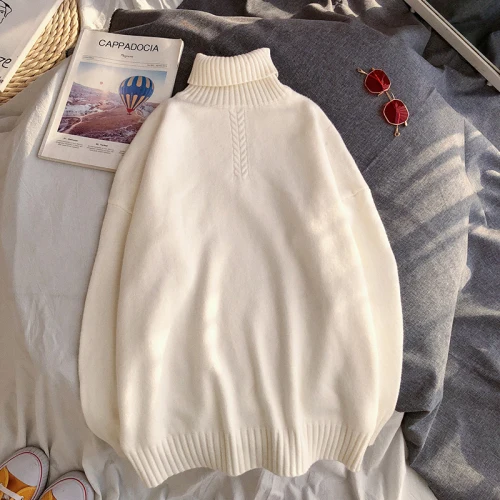 Liketkit мужские Весенние Новые свитера с высоким воротом, мужские корейские пары, модные однотонные теплые пуловеры, мужские вязаные свитера, 7 цветов - Цвет: Белый