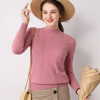 

Women's Turtleneck Sweater Autumn Flong sleeve 100% Woolen Sweater Winter Korean Pullover Twist Knitted Sweater For Women