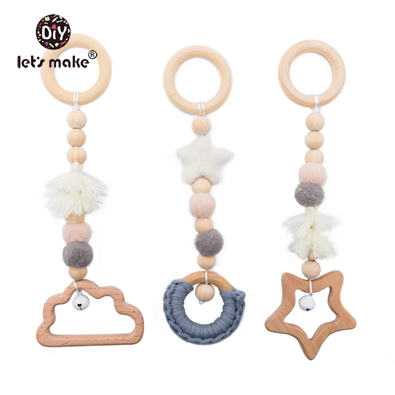 Let'S Make Wooden Baby Toys Gym Wood Animal Rattles 3pcs/set Wooden Teether Kids Toys - Цвет: A