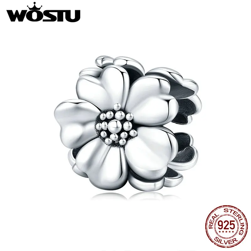 WOSTU Vivid Flowers Charm 100% 925 Sterling Silver Bloom Flower Beads Fit Original Bracelet Pendant For Women Jewelry CQC1486 WOSTU Vivid Flowers Charm 100% 925 Sterling Silver Bloom Flower Beads Fit Original Bracelet Pendant For Women Jewelry CQC1486
