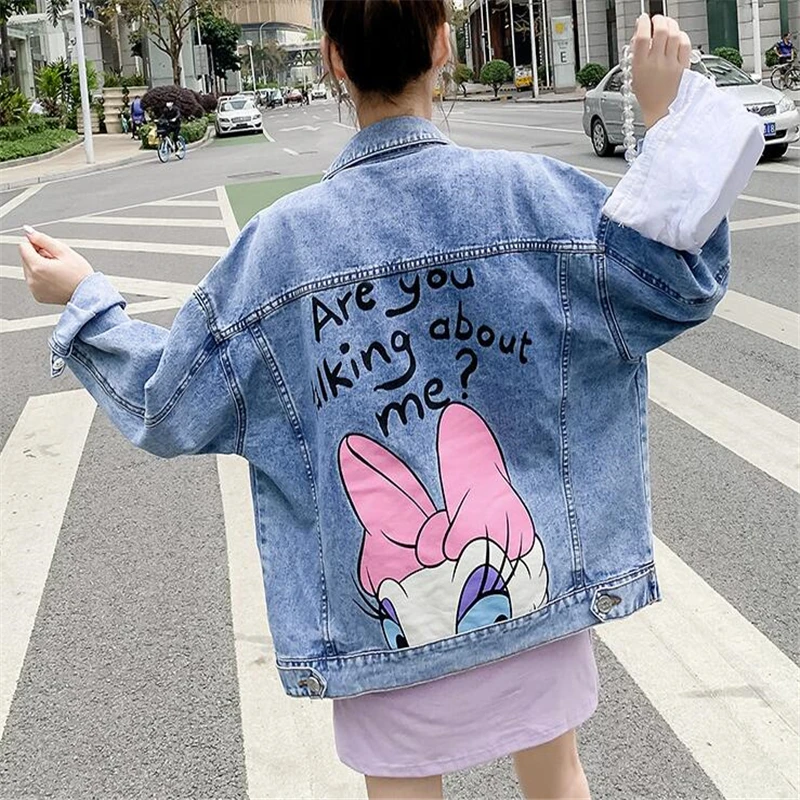 Chaquetas vaqueras de dibujos animados para mujer, abrigo largo holgado de gran tamaño, informal, pato Donald Daisy| | - AliExpress