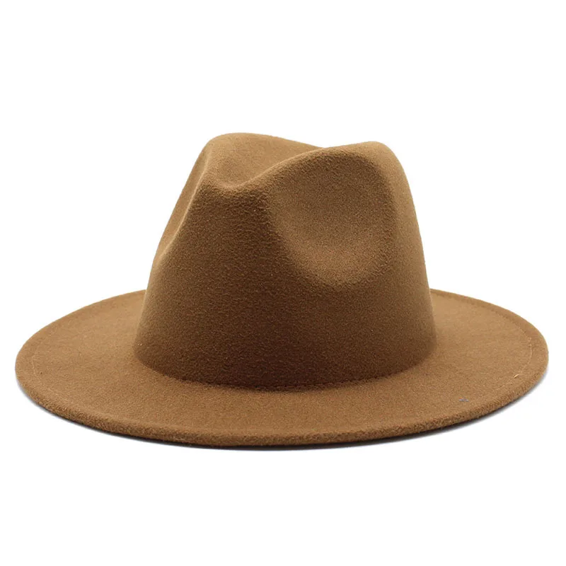 Retro classic felt jazz hat fedora hat with big brim Panama for women men black red top hat Ladies top hat imitation wool  cap 3