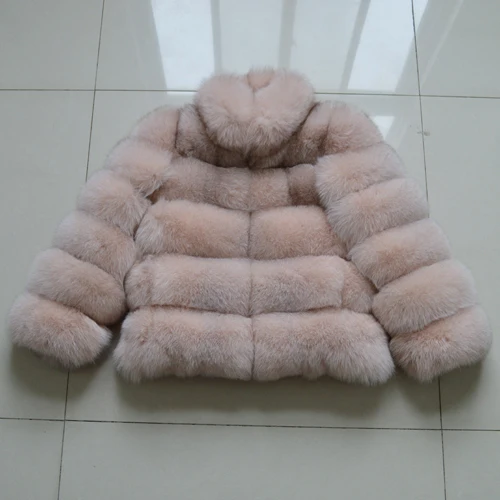 light pink Женское зимнее плотное пальто из натурального Лисьего меха, вечерние куртки из натурального Лисьего меха, женские высококачественные пальто с воротником-стойкой из натурального Лисьего меха - Цвет: light pink