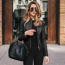 Womens Pu Leather Jacket Autumn Winter Fashion Short Color Waterproof Jacket Long-sleeved Thick Warm Zipper Spring