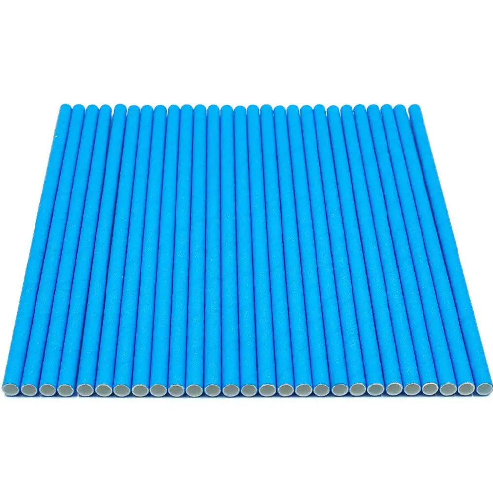 100 Pcs Solid Plain Blue Paper Straws,Boys Birthday Baby Shower Party Drinking Straws,Juice Cocktail Soda Restaurant Coffee Bar