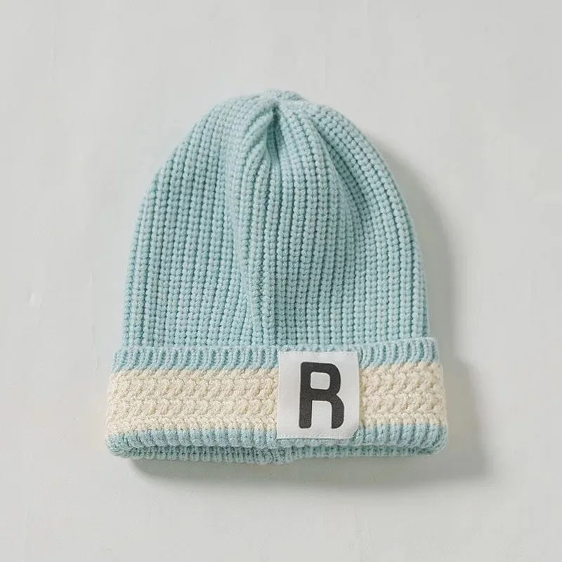 R-01 light blue Детские тёплые вязаные шапки, шапки, Новая мода на осень-зиму г., шерстяные шапки ярких цветов для мальчиков и девочек - Цвет: R-01 light blue