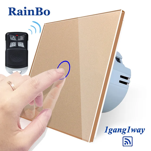 Rainbo Кристалл Стекло Панель настенный выключатель ЕС сенсорный выключатель Экран настенный выключатель света 1Gang1Way 110~ 250 В LED лампа A1913CW/BR01 - Цвет: Gold