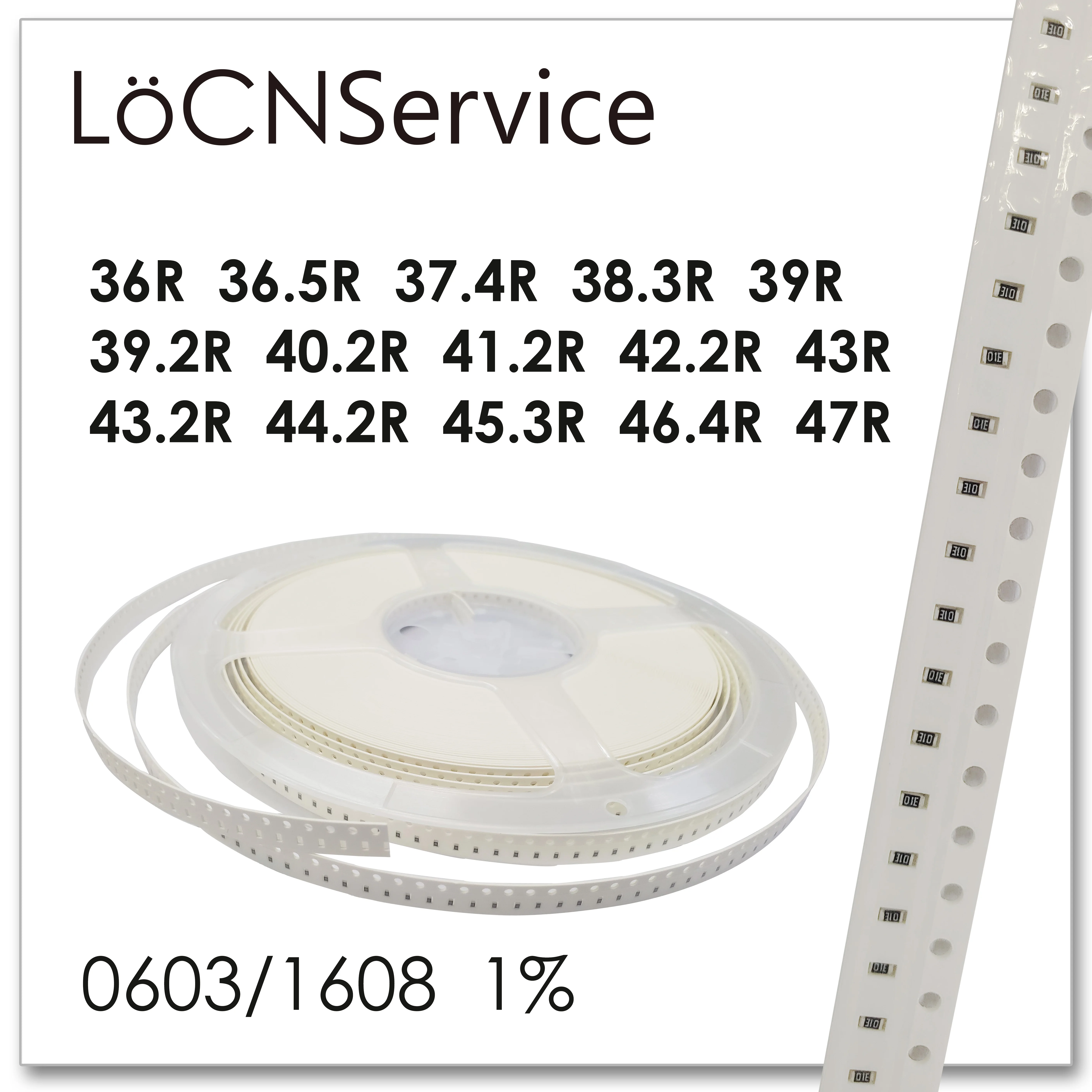 LoCNService 0603 1% 5000 шт. 36R 36.5R 37.4R 38.3R 39R 39.2R 40.2R 41.2R 42.2R 43R 43.2R 45 3r 46.4R 47R 1608 резистор