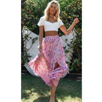 

Summer Women Casual Beach Floral Print Skirt Fashion Bohemian High-Waist Long Maxi Skirts Elegant Party Holiday Clothes NEW