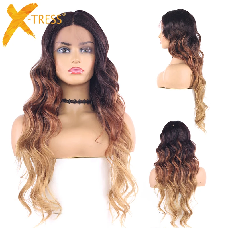 New Wigs Middle-Part Lace-Front Synthetic X-TRESS Brown-Color High-Heat-Resistant Women  AAN9NAej3