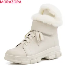 MORAZORA/ г. Большие размеры 34-43, теплые зимние ботинки модная зимняя женская обувь на шнуровке женские ботильоны черного и бежевого цвета