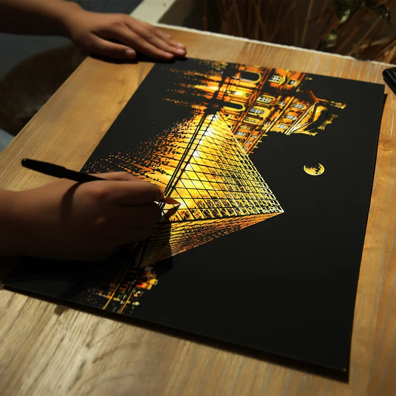 40.5*28.5cm Magic Scratch Art Crafts World Landscape Scraping Paintings Paper Adult kids decompression toys Creative DIY Gifts 5