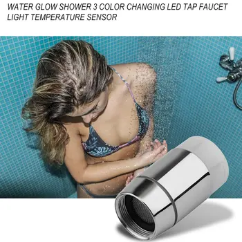 

Fashion Water Glow Shower 3 Color Changing LED Tap Faucet Light Temperature Sensor Universal Adapter Kitchen Accessory ABS