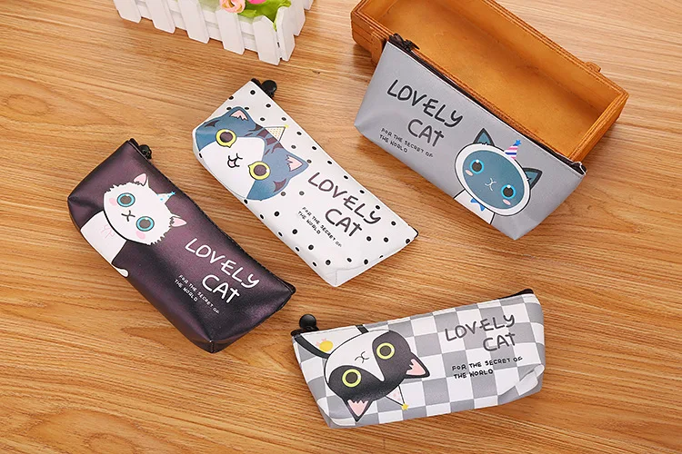 Kawaii Новинка милый Кот черный пенал с героями мультфильмов PU пенал, сумочка для ручек школьные канцелярские ручки сумка для монет для девочек мальчиков студентов