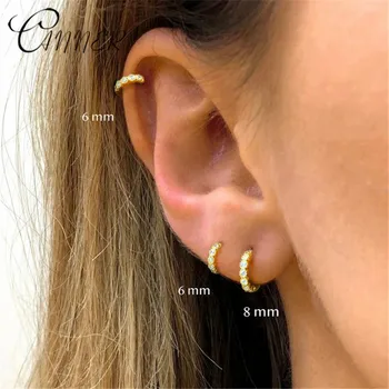 

CANNER 925 Sterling Silver Hypoallergenic Earrings Zircon PiercingEarring for Women Simple Jewelry Brincos Round Korean Earrings