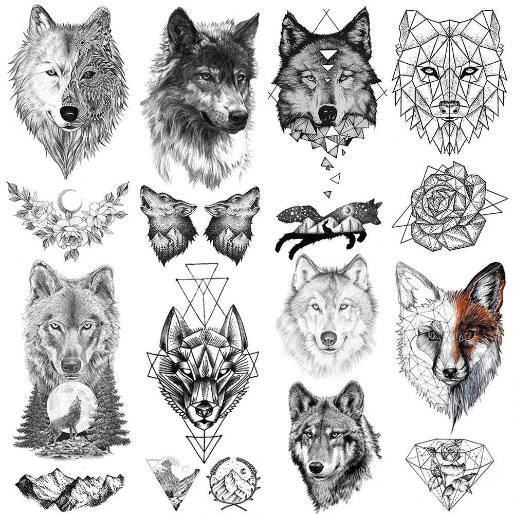 Tatouage Renard Noir Et Blanc Tatouages Temporaires Réalistes De Loup Pour Hommes, Faux Tatouages De  Fleurs De Montagne Imperméables, Renard Noir, Kyote Géométrique - Tatouages  Éphémères - AliExpress