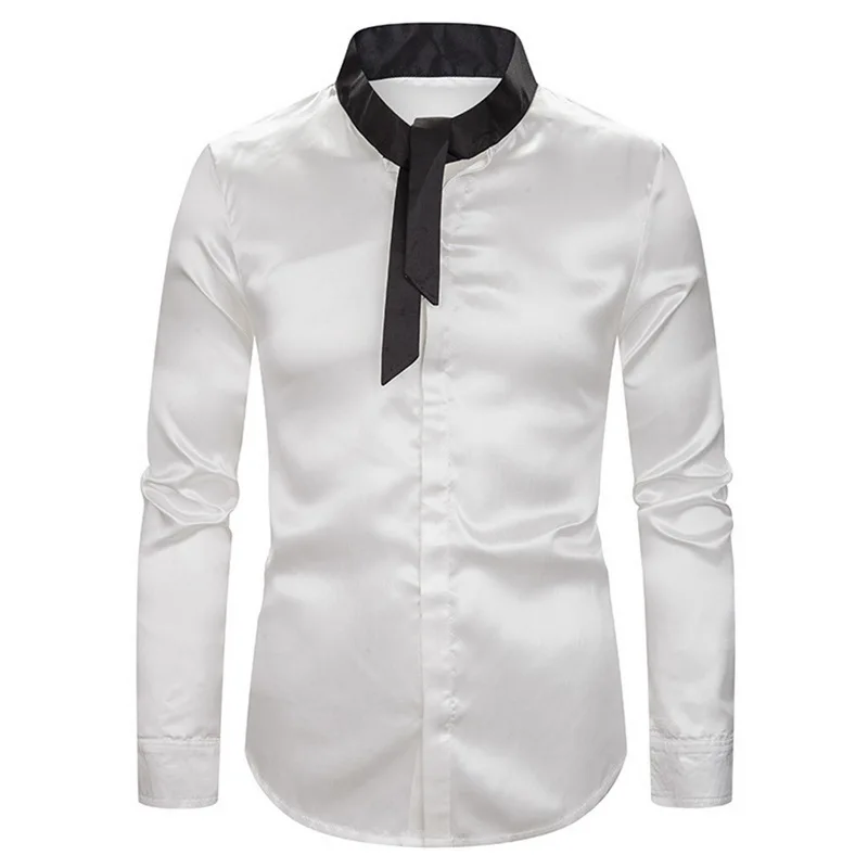 Модные Лоскутные галстуки мужские рубашки с длинным рукавом Slim Fit Chemise Homme повседневные мужские рубашки вечерние платья рубашки уличная рубашка Топ