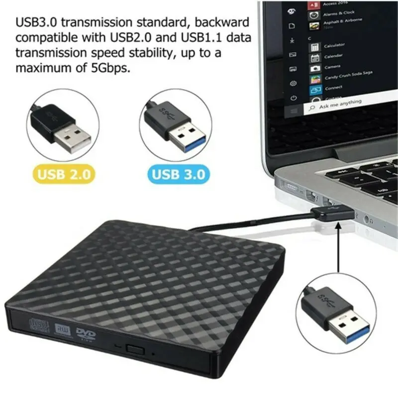 USB3.0 высокоскоростной Черный Внешний комбинированный оптический привод CD/DVD плеер CD/DVD RW ROM