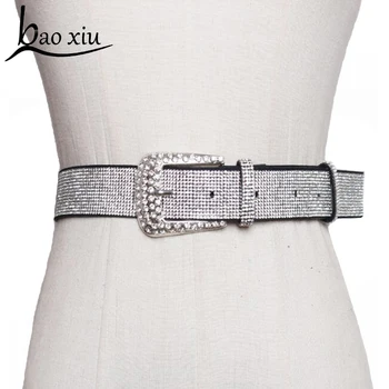 

Women Luxury Rave Rock Vintage Leather Waist Belt Sexy Harness full crystal Bondage Fetish Corset Straps Silver Chain Belt