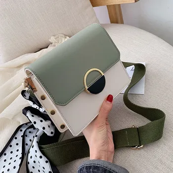 

Panelled PU Leather Crossbody Bags With Scarf Design For Women 2020 Summer Shoulder Messenger Bag High Quality Lady Hand Bags