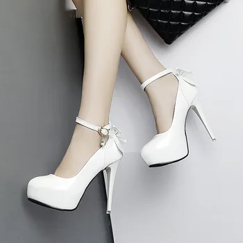 

Shallow Women Peep Toe fashion Heel Platform shoes Thin High 12cm Heels Lady pumps Big Bow Wedding Party shoes sdc56