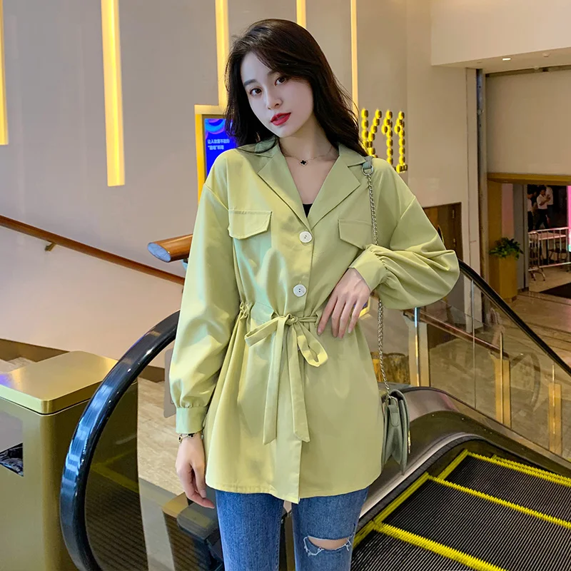 

COIGARSAM Casual Chiffon Shirt Womens tops New Spring Loose Lantern Sleeve Belt Women shirts Green Black 1753sp