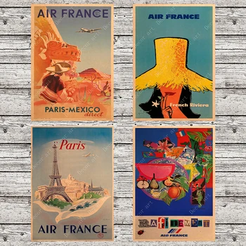 

Travel to Paris by Air France City Canvas Painting Vintage Wall Pictures Kraft Poster Coated Wall Stickers Home Decoration Gift