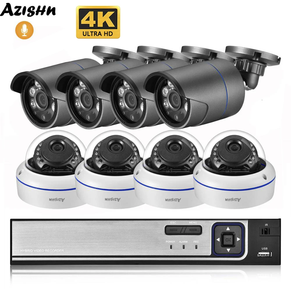 Камера видеонаблюдения AZISHN 4K Ultra HD 8 Мп комплект уличной металлической белой