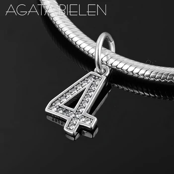 

100% Real 925 Sterling Silver charms pendants Number 4 beads Fit Original europeu Bracelet Charm Jewelry making