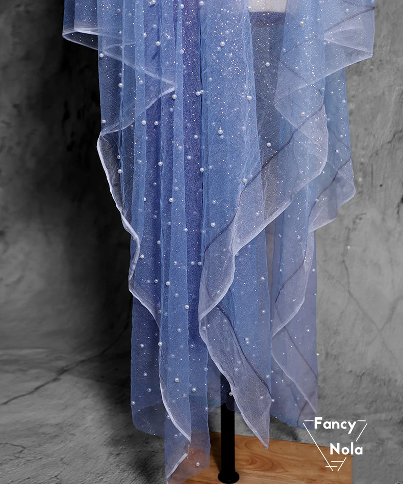 Fantasy Gradient Starry Blue Purple Gauze Dusting Perspectival Nail Beaded Tulle dress gown DIY designer fabric FG006