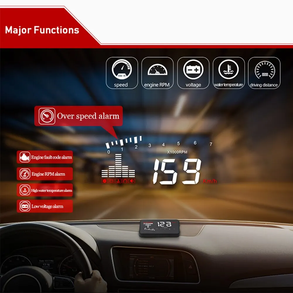 Автомобиль HUD OBD АВТОМАТИЧЕСКИЙ ЭЛЕКТРОННЫЙ Напряжение сигнализации на лобовое стекло Дисплей превышение скорости Предупреждение Системы проектор лобовое стекло