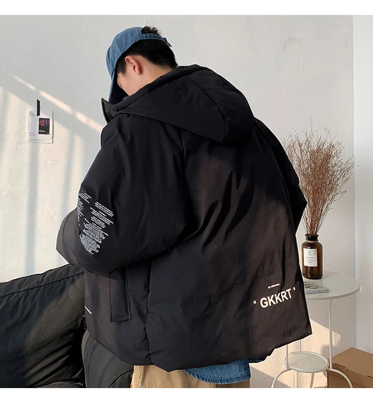Hong Kong Style Ink Lang Workwear Cotton-padded Clothes Male STUDENT'S Warm Loose-Fit INS down Coat Online Celebrity Douyin Co