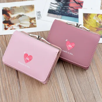 

Women's Wallet Lovely Cartoon Heart-Shaped Short Leather Female Small Coin Purse Hasp Zipper Purse Card Holder Cartera Mujer