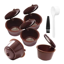 

5PCS Nescafe Dolce Gusto Coffee Filters Capsule Pod Reusable Refillable Dolci Gusto Coffee Tea Dripper Cup Baskets Spoon Brush