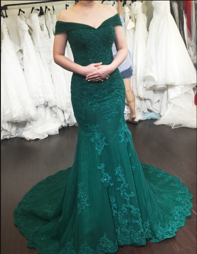 Robe de soiree темно-зеленое Русалка Кружева аппликации платье выпускного вечера с v-образным вырезом корт Поезд корсет вышитые бисером вечерние платья на выпускной
