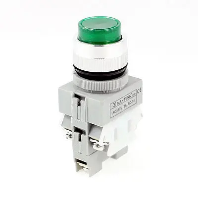 AC 380V 3A 1NO 1 NC DPST Зеленый Мгновенный кнопочный переключатель w AC 220V светодиодный светильник