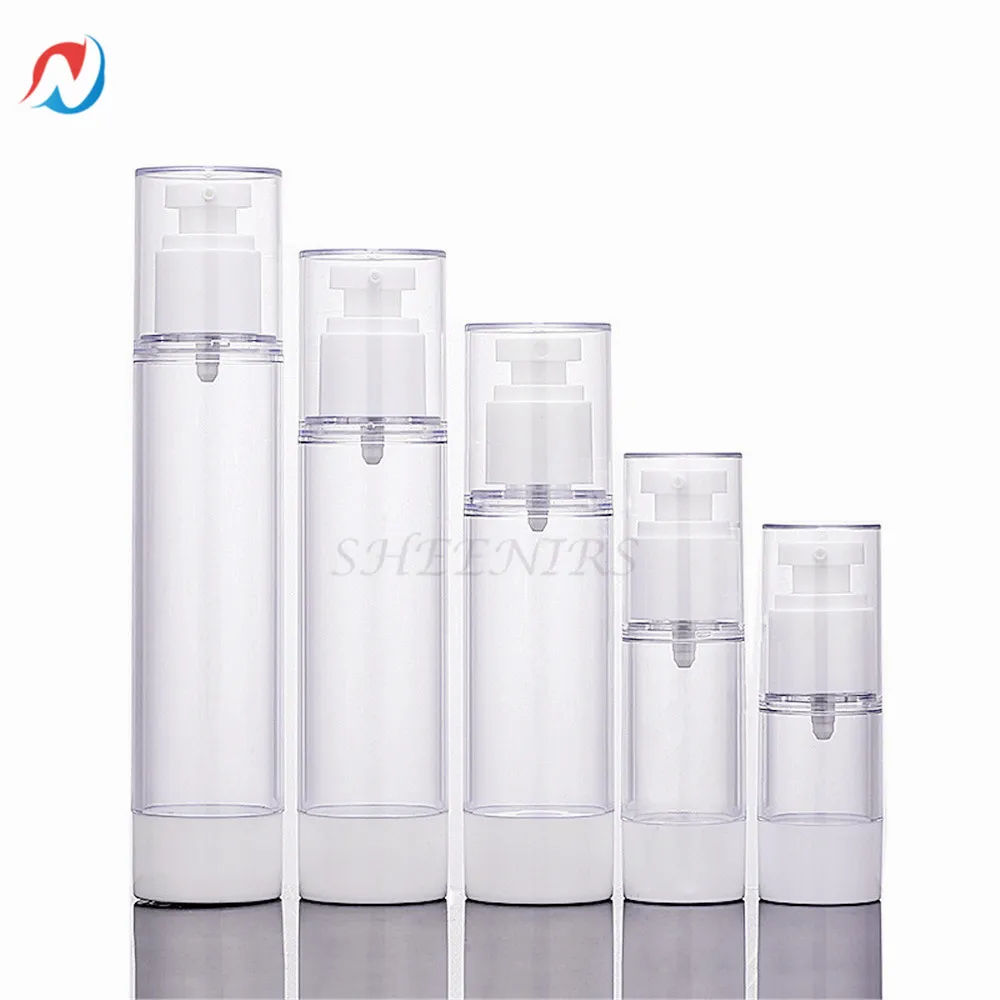 2pcs 15ml/30ml/50ml/80ml/100ml Airless Lotion Cream Pump Bottle Refillable Empty Clear Travel Containers Liquid Vacuum Press Jar