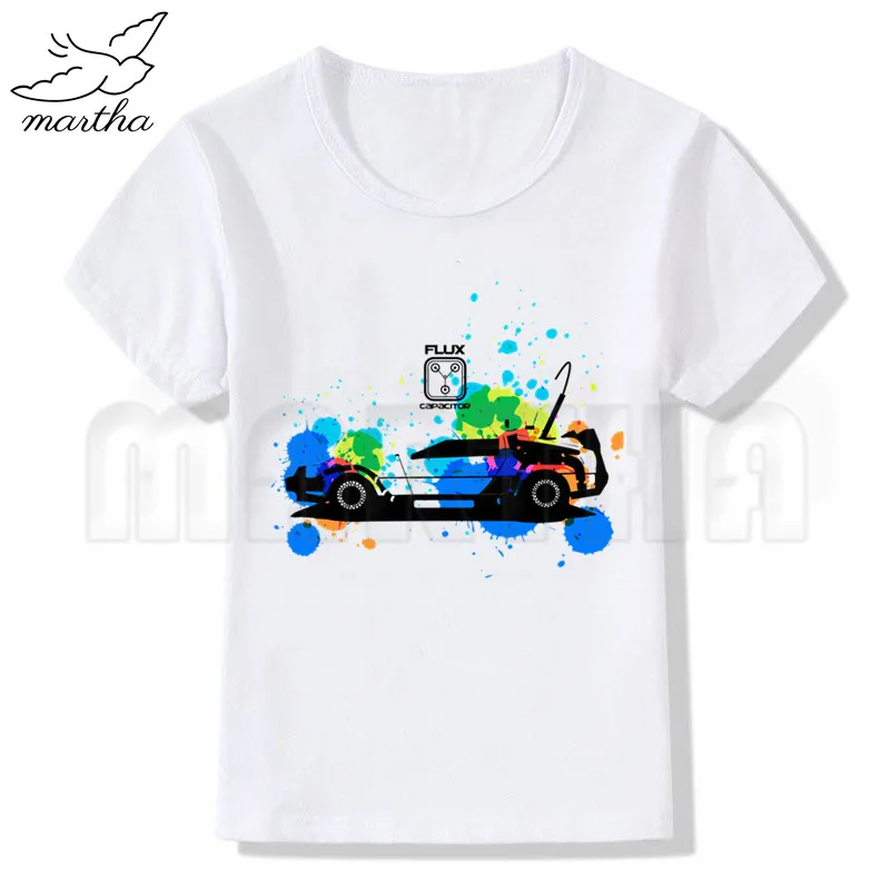 Back To The Future DMC футболка delorean для маленьких мальчиков футболка для мальчиков Модное платье с О-образным вырезом для детей короткий рукав, футболки с принтом для мальчиков, детская белая Костюмы