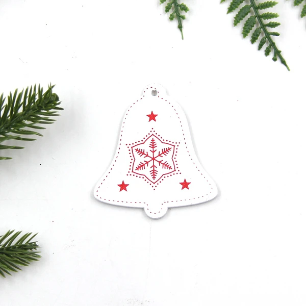 White Bell 12 шт./Партия DIY напечатанные белые и красные рождественские деревянные подвески, украшения, детские рождественские подарки, рождественские елки, украшения, принадлежности для украшения - Цвет: White Bell