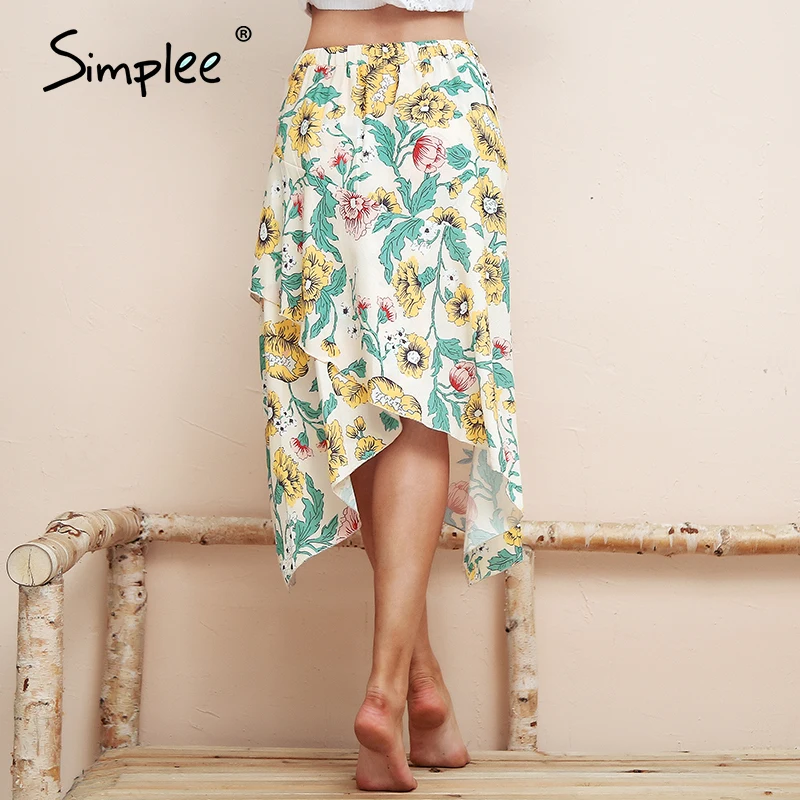 женская богемная юбка Simplee с рюшами летняя миди завышенной талией и