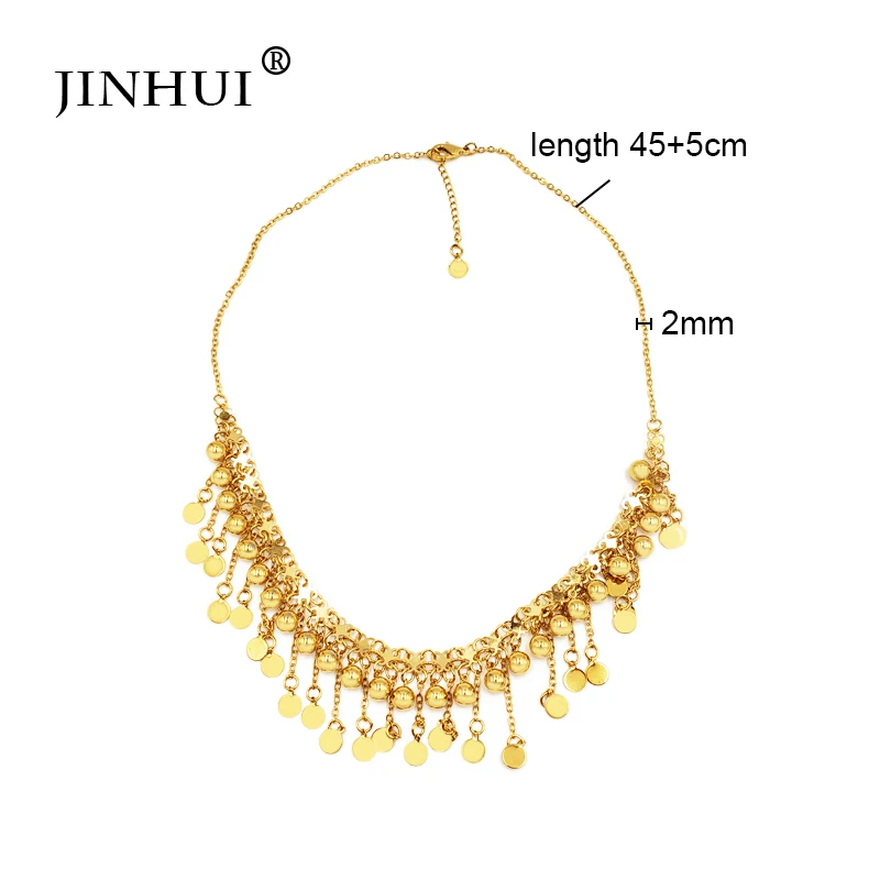 JINHUI fashion Dubai new women gold color necklaces pendant 45cm 2mm chain girl Friend gifts Party wedding Jewelry - Metal color: Gold-color